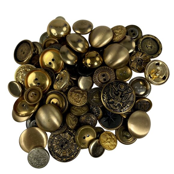 Vintage Metal Buttons Eagles Flowers Random God Tone Lot 60 Plus u - Picture 2 of 7